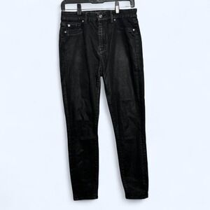 7 For All Mankind B(air) Coated Skinny Jeans Sz 29 Black Waxed Stretch Denim